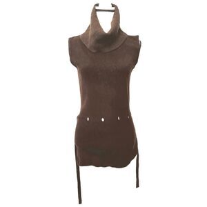 Gabriella Marcus Brown Rayon Sleeveless Turtle Neck Belted Wrap Sweater Size M